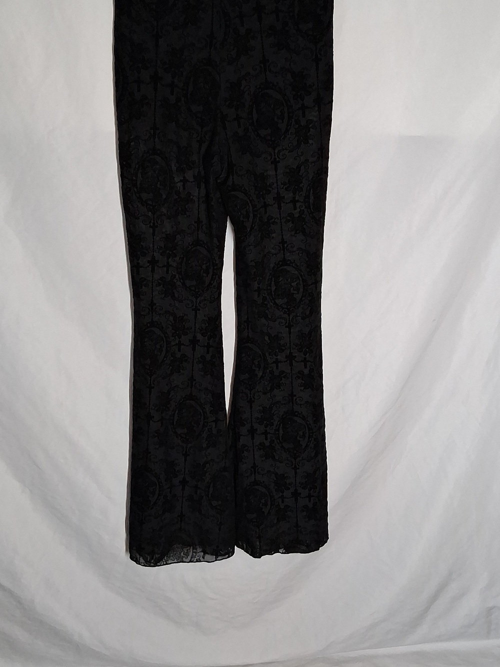 Black Burnout Velvet Laced  Goth Flared Bottom with Subtle Pattern - Picture 13 of 16